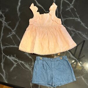4T Peach Ruffle Top and Blue Shorts Set NWT